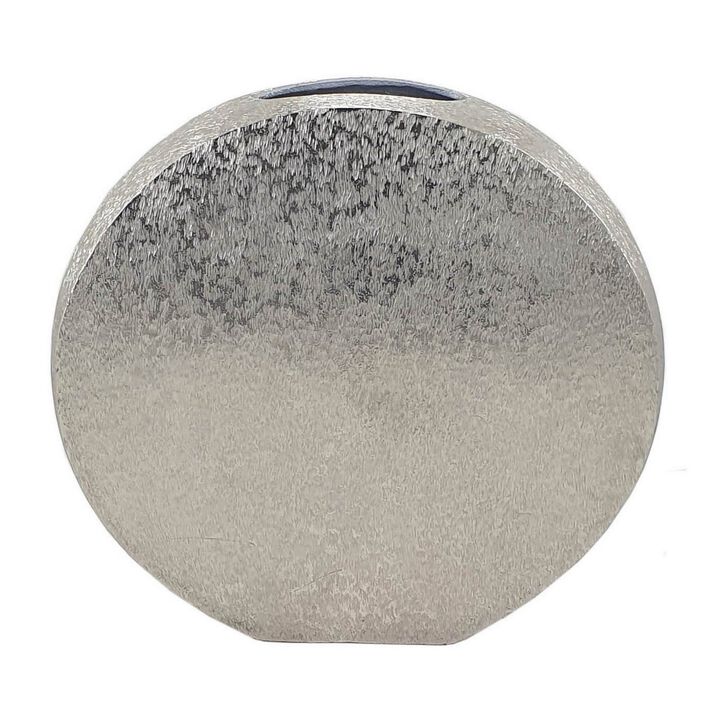 15 Inch Modern Decorative Vase, Round, Silver Finished Aluminum Frame-Benzara