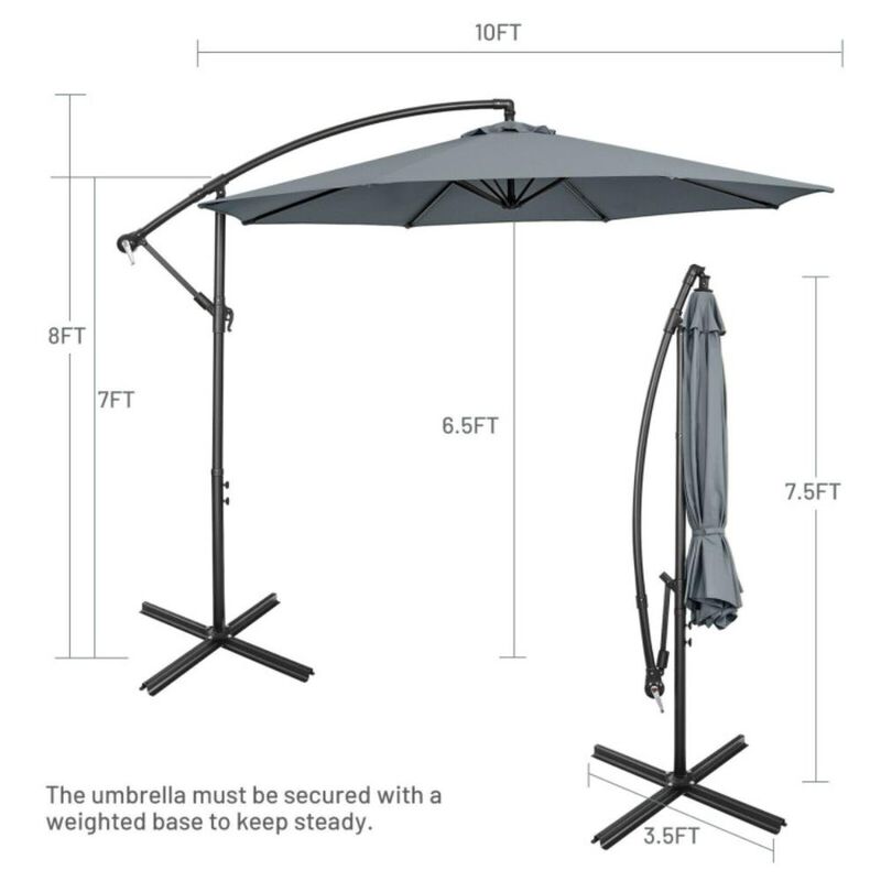 Hivvago 10 Feet Offset Umbrella with 8 Ribs Cantilever and Cross Base