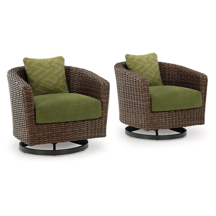 Izon Outdoor Swivel Lounge Chair, Green Polyester, Brown Black Woven - Benzara