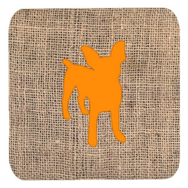 Caroline's Treasures BB1108-BL-OR-FC Chihuahua Burlap and Orange Foam Coasters (Set of 4), 3.5 H x 3.5 W, Multicolor