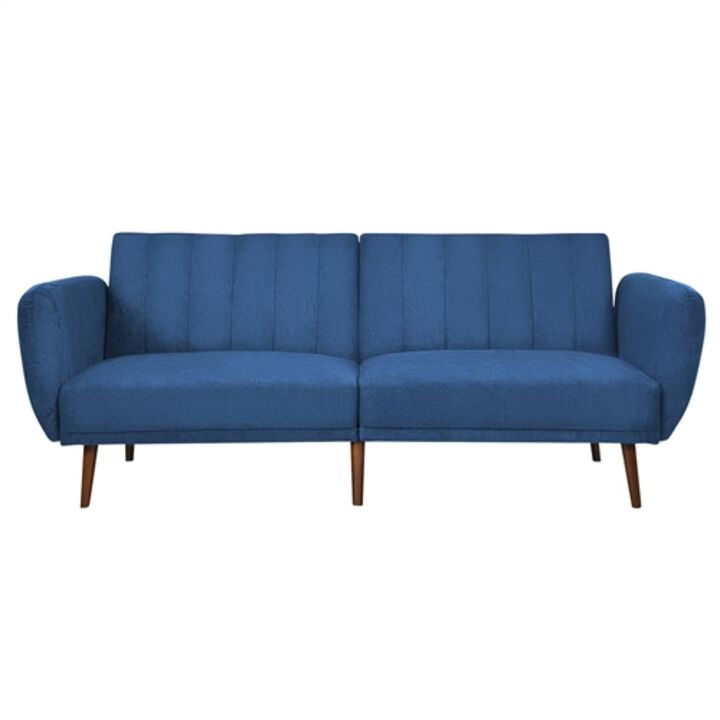 Hivvago Modern Scandinavian Blue Linen Upholstered Sofa Bed with Wooden Legs Hivvago Modern Scandinavian Blue Linen Upholstered Sofa Bed with Wooden Legs
