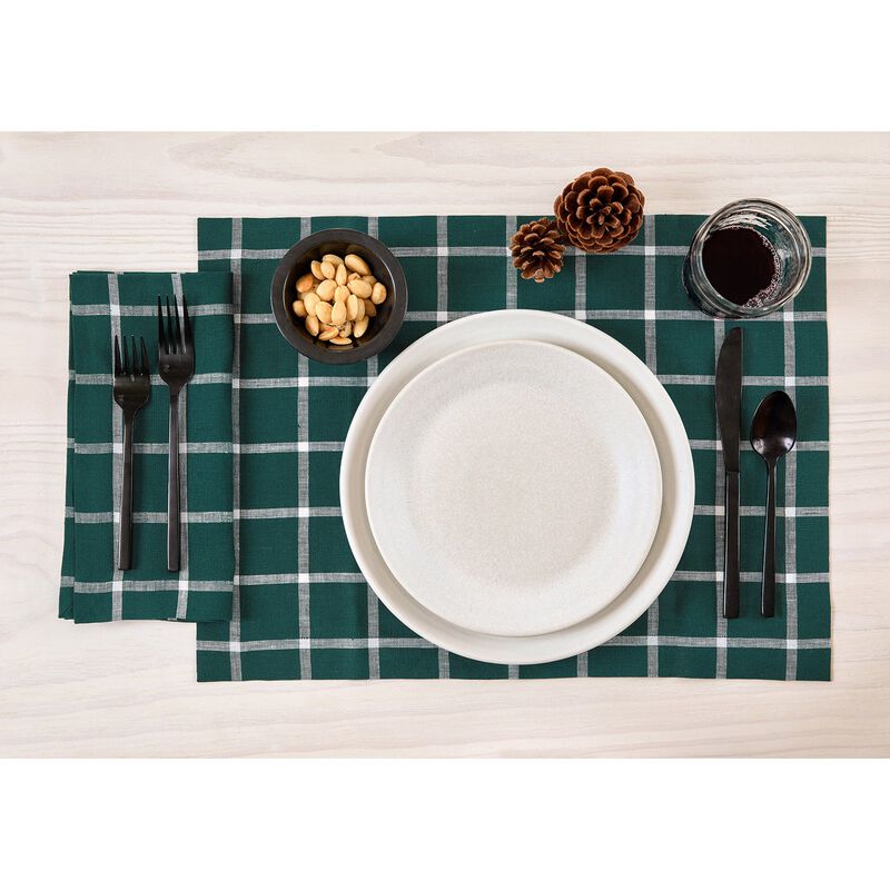 Solino Home 100% Pure Linen Dinner Napkins 20 x 20 Inch Set of 4 | Windowpane