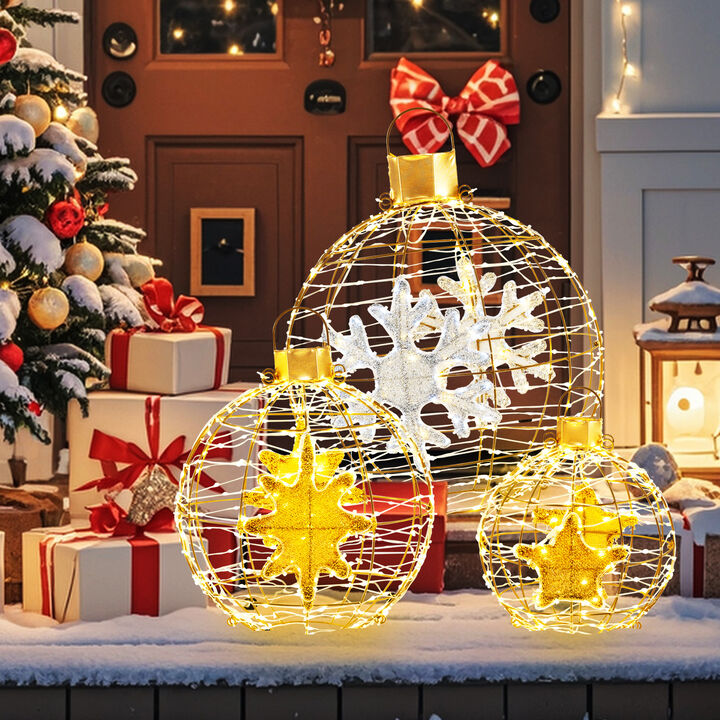 3 Pieces Pre-Lit Lantern Balls with Bright LED Lights and Ground Stakes