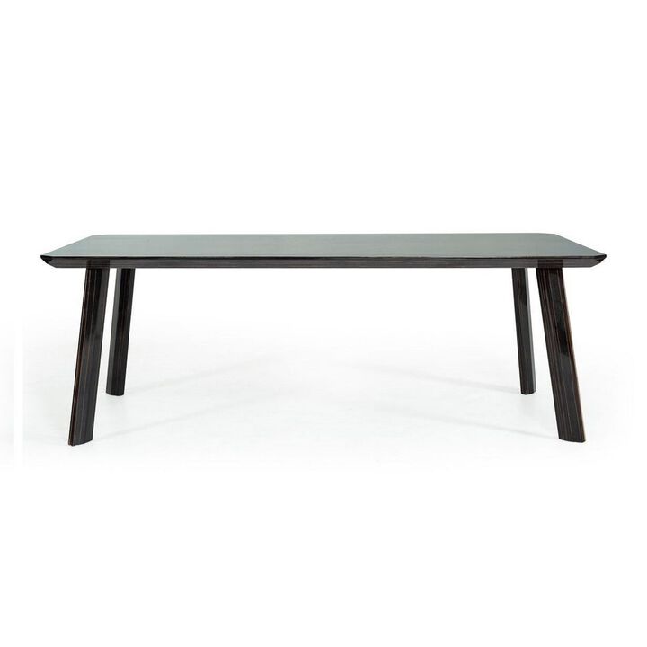 Chad 87 Inch Dining Table, Rectangular, Rose Gold Steel Edge, Black Wood - Benzara