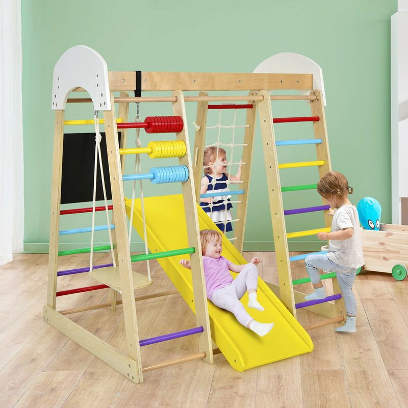 Indoor Playground Climbing Gym Wooden 8-in-1 Climber Playset for Children
