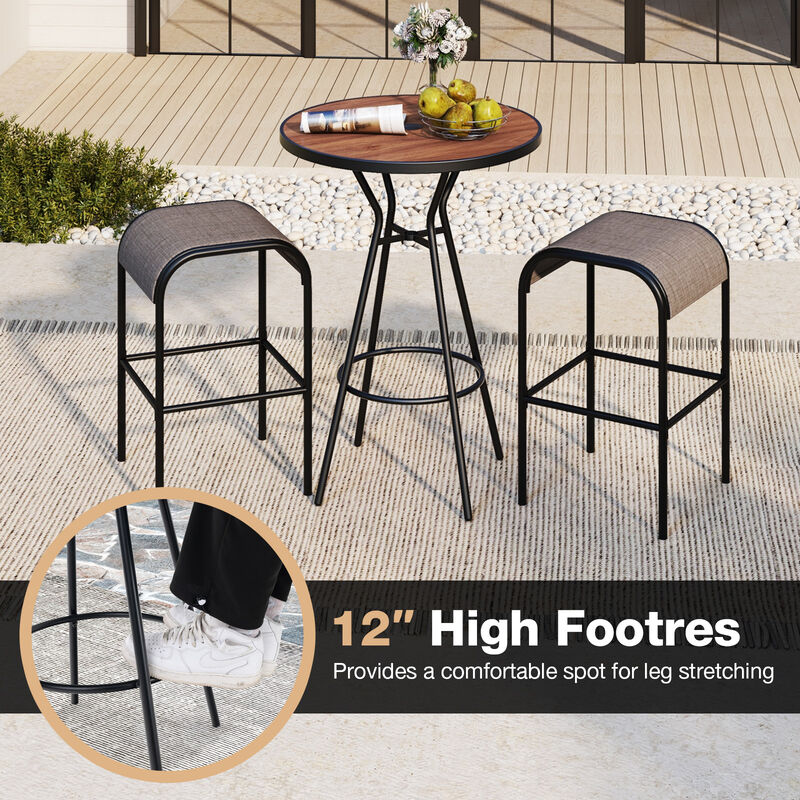 Outdoor Bar Table with Wood-Like Tabletop for Backyard Garden