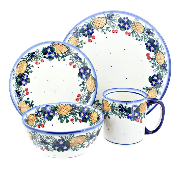 Blue Rose Polish Pottery Roses Are Red 16 Piece Dinnerware Set