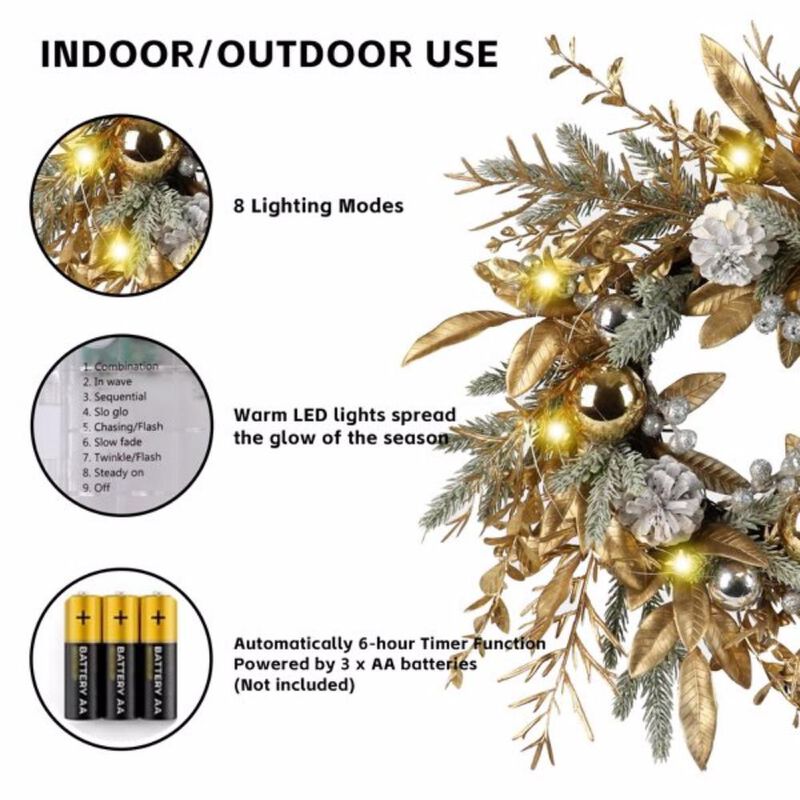 Christmas Wreath Festive Holiday Decoration for Doors, Walls & Mantels