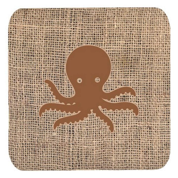 Caroline's Treasures BB1090-BL-BN-FC Octopus Burlap and Brown Foam Coasters (Set of 4), 3.5 H x 3.5 W, Multicolor