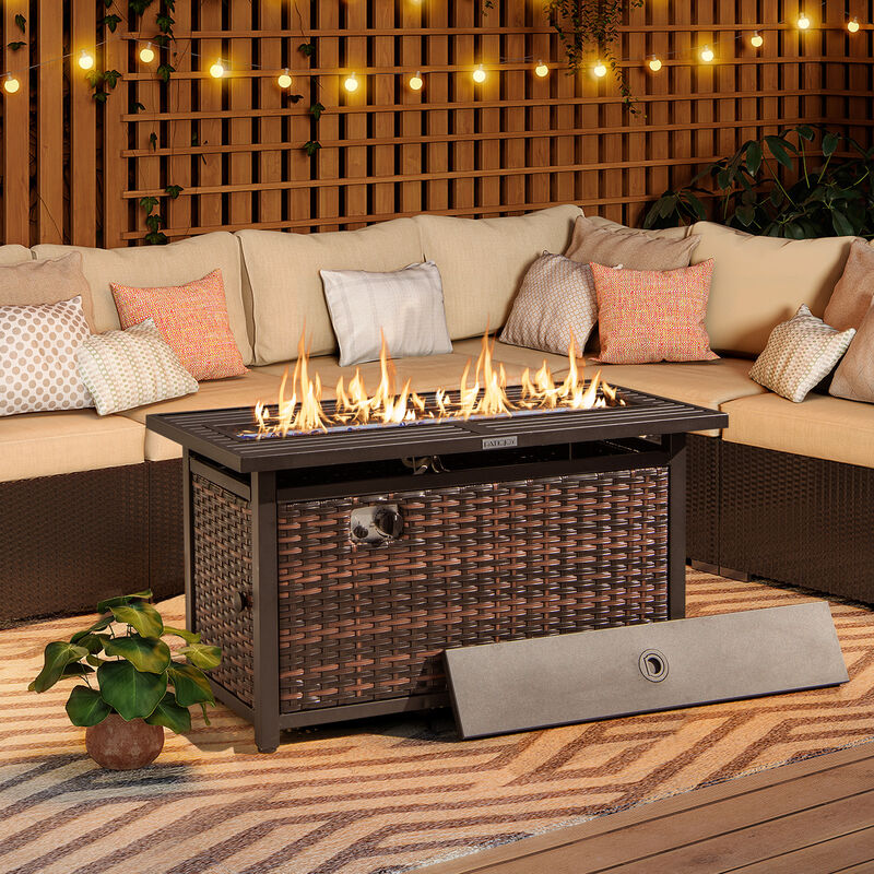 Propane Table with Glass Stones and Protective Cover for Outdoor Patio Heating and Ambiance