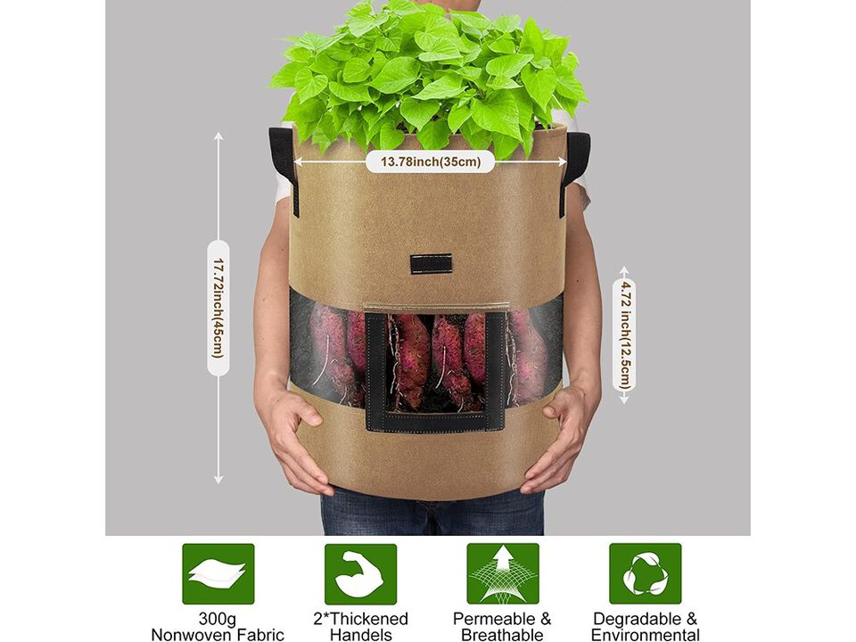 Florelf Visible Potato Grow Bags 10 Gallon with Flap 3-Pack
