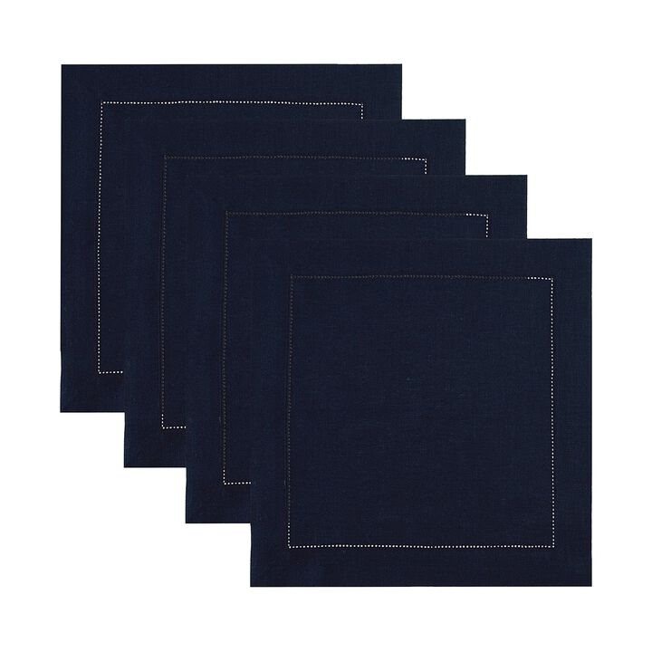 Solino Home 100% Pure Linen Square Placemats 14 x 14 Inch Set of 4 | Classic Hemstitch