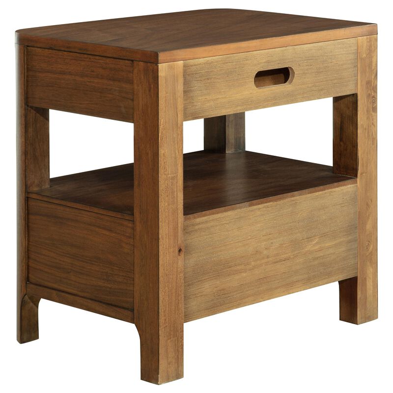 Rie Nightstand w 2 Drawers and Lower Shelf, Walnut Brown Poplar Wood - Benzara