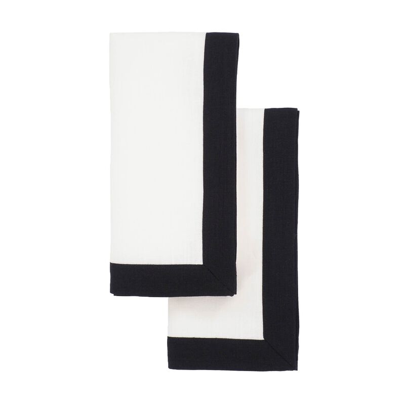 Linen Napkins With Black Borders, Set of 4
