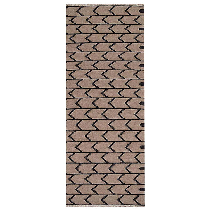 RUGSOTIC CARPETS HAND WOVEN FLAT WEAVE KILIM WOOL ECO-FRIENDLY AREA RUGS  - 3'x13', Runner Shape, Cream Charcoal Color, Contemporary Modern Design, Low Pile Handmade Rugs for Living Room (D00109)