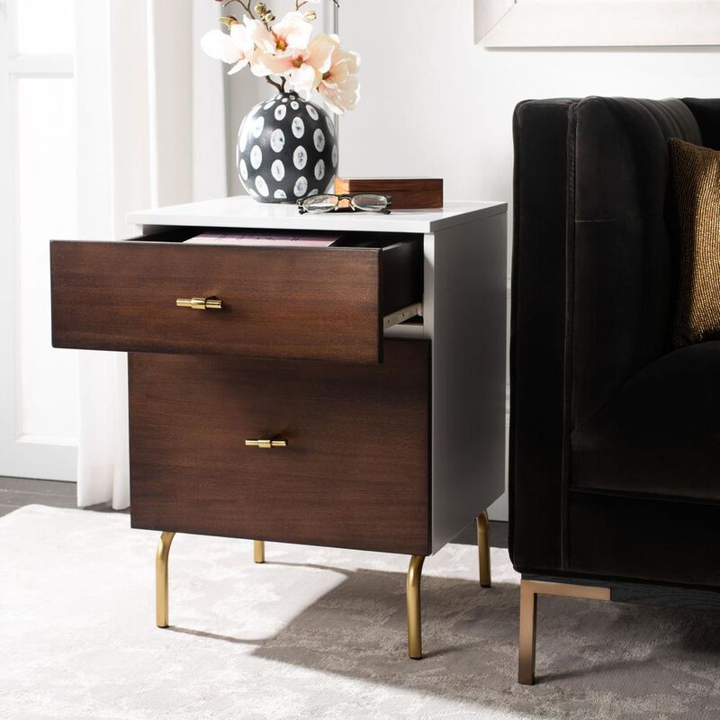 Safavieh Genevieve 2 Drawer Nightstand, White/Gold