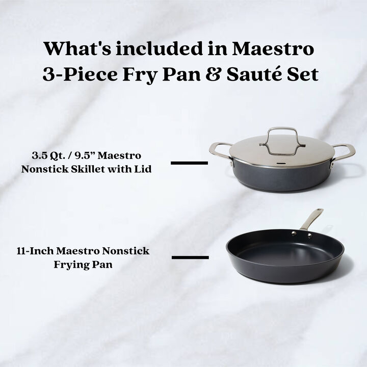 Alva Maestro 3-Piece Premium Ceramic Nonstick Cookware Set - Professional Frying Pan & 3.5 Qt Saute Pan, Non-Toxic PFAS/PFOA/PTFE-Free - Induction & All Stovetop Compatible, Oven Safe Stay-Cool Handle