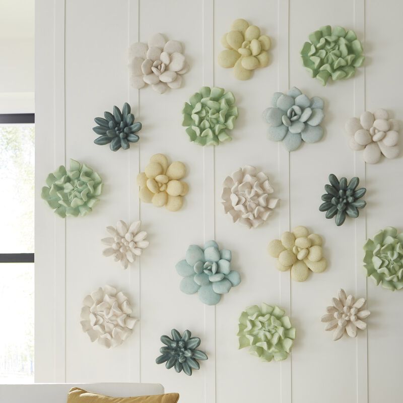 Topsy Turvy Succulent Wall Art in White Stone