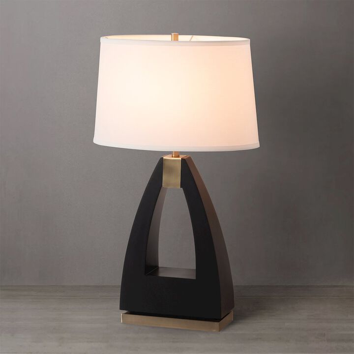 NOVA OF CALIFORNIA Trina Table Lamp - Ebony Wood Finish, Weathered Brass, White Linen Shade