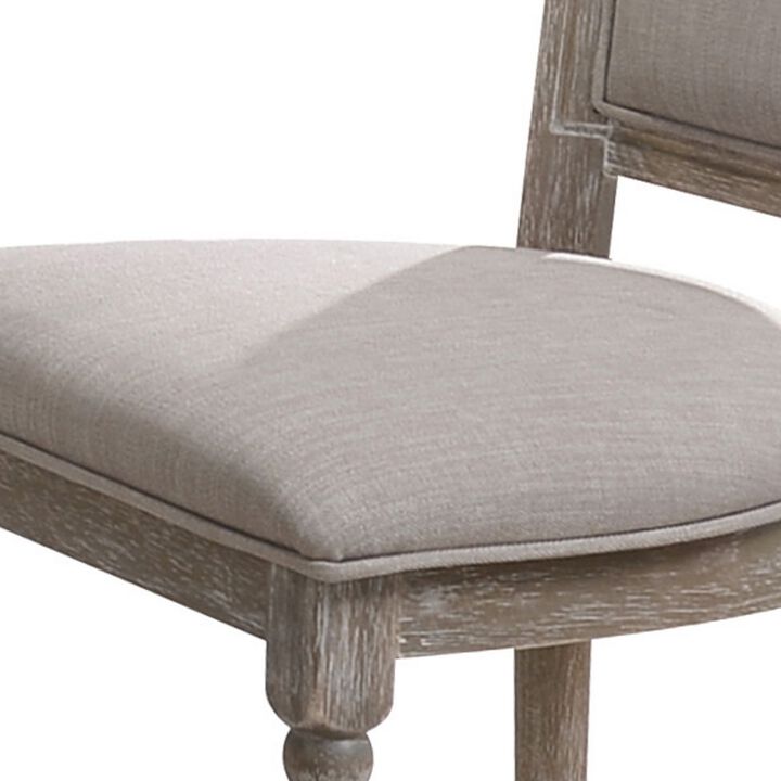 Wooden Chair with Fabric Upholstered Seating, Set of 2, Gray and Brown - Benzara