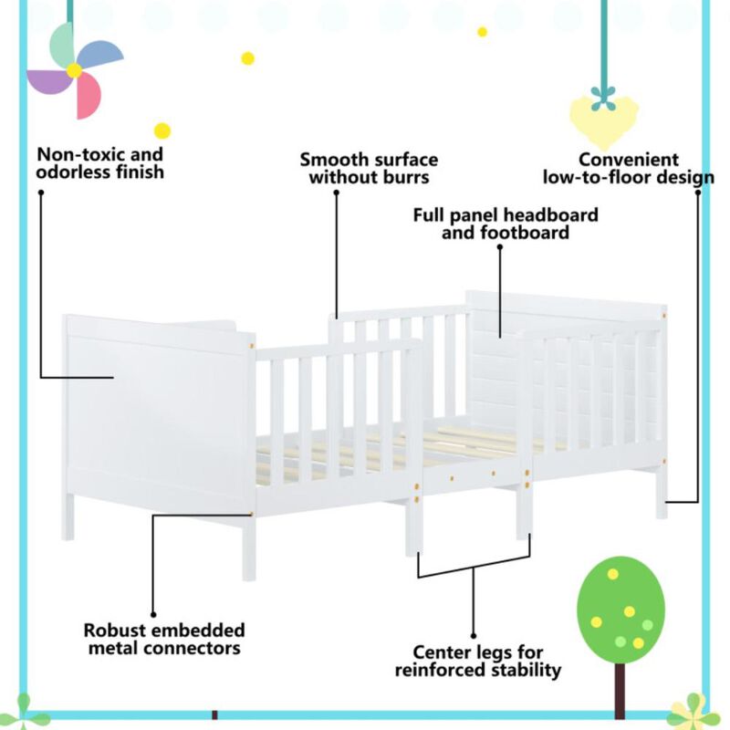 Hivvago 2-in-1 Convertible Toddler Bed with Guardrails
