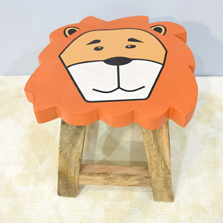 Handmade 100% Mango Wood Kids Yellow Color Lion Shaped Seat Indoor Stool Handmade 100% Mango Wood Kids Yellow Color Lion Shaped Seat Indoor Stool