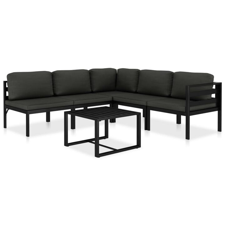 Shina 6pc Outdoor Modular Sofa Set, Black Aluminum Frame, Polyester - Benzara