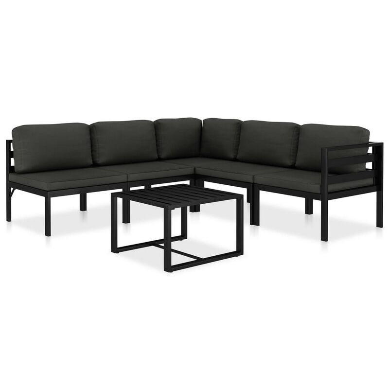Shina 6pc Outdoor Modular Sofa Set, Black Aluminum Frame, Polyester - Benzara
