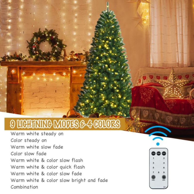 Hivvago 6/7/8 Feet Artificial Christmas Tree with Remote-controlled Color-changing LED Lights