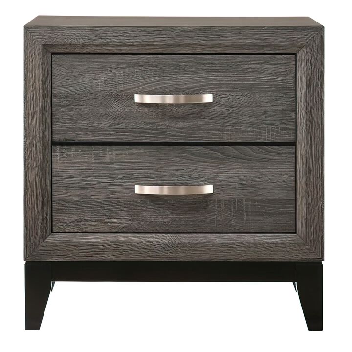 Mazie 25 Inch Modern 2 Drawer Nightstand, Metal Handle, Gray Foil Finish-Benzara