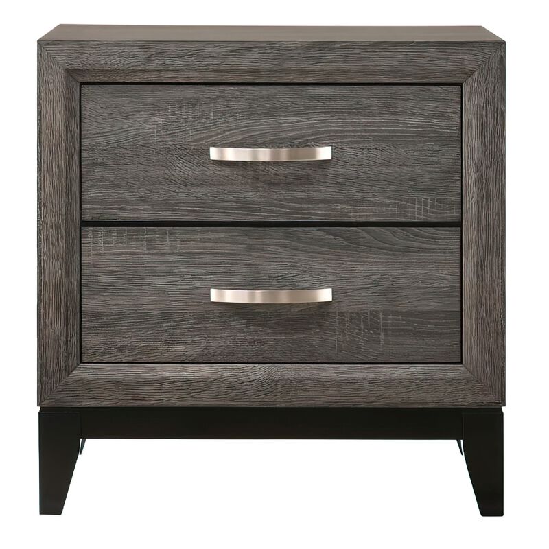 Mazie 25 Inch Modern 2 Drawer Nightstand, Metal Handle, Gray Foil Finish-Benzara