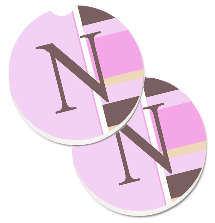 Caroline's Treasures Letter N Initial Monogram - Pink Stripes Set of 2 Cup Holder Car Coasters CJ1005-NCARC, 2.56, Multicolor
