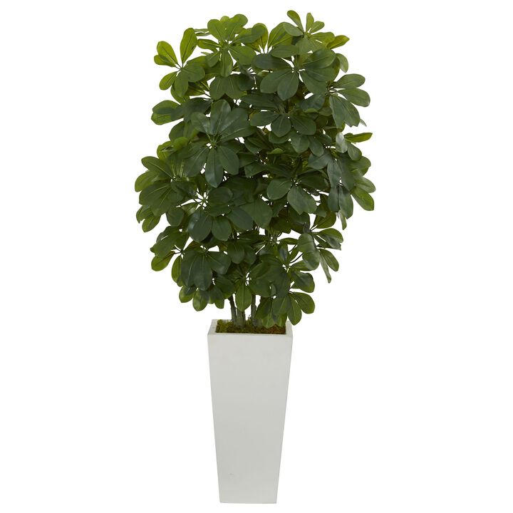 Hivvago 40" Schefflera  Artificial Plant in White Vase (Real Touch) Hivvago 40" Schefflera  Artificial Plant in White Vase (Real Touch)