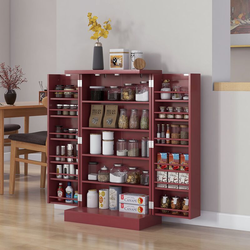 Red Freestanding Kitchen Pantry: 5-Tier, 12 Spice Rack, Adjustable