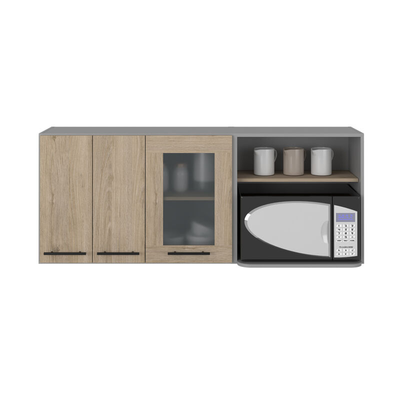 DEPOT E-SHOP Blade Wall Cabinet, Rack, Glass Cabinet, Double Door, Light Pine