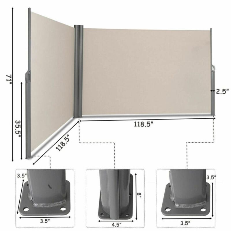 Hivvago 237 x 71 Inch Patio Retractable Double Folding Side Awning Screen Divider
