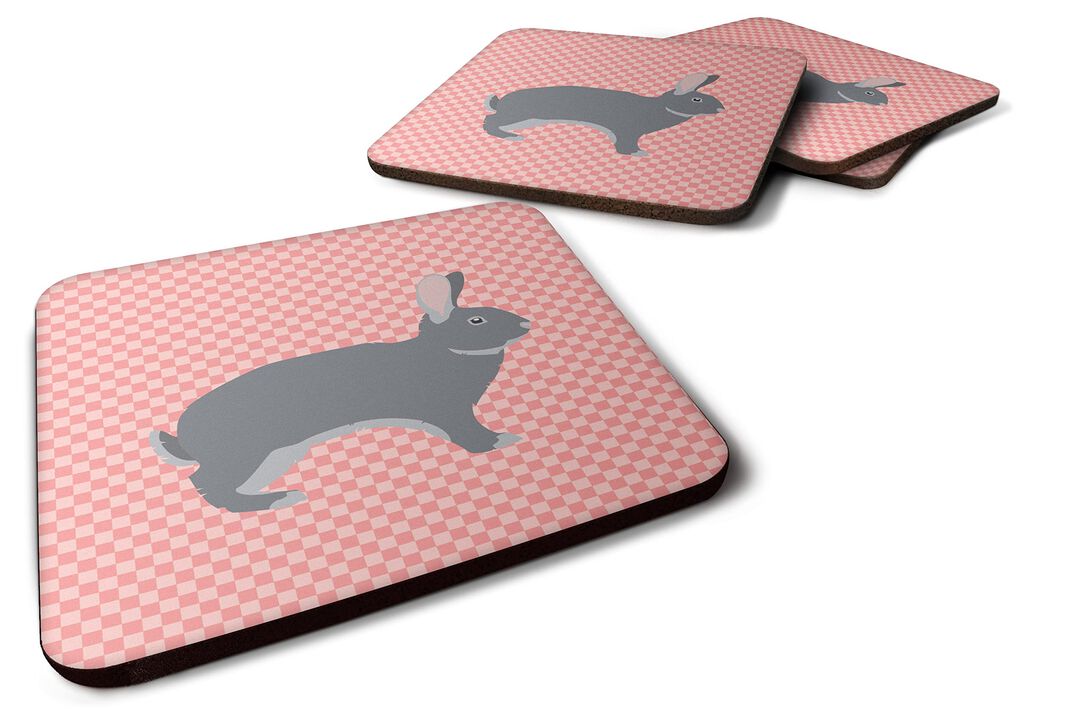 Caroline's Treasures Giant Chinchilla Rabbit Pink Check Decorative coasters, 3.5, Multicolor
