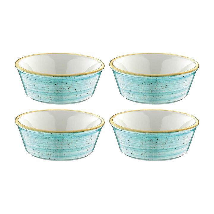 Aqua dia.4.75" h:1.75" 10 oz. Round Blue Porcelain Bowl (Set of 4)