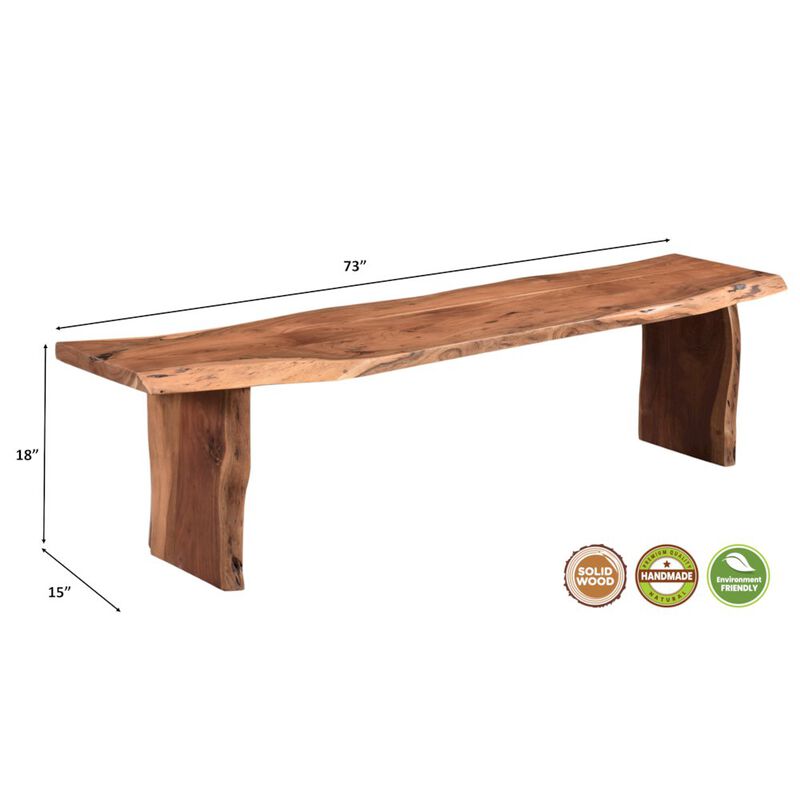 Taran Designs Oren 73 Live Edge Solid Wood Dining Bench