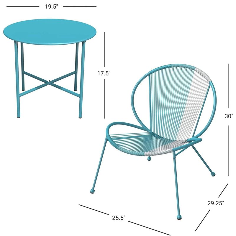 MONDAWE 3-Piece Patio Wicker Bistro Table Set Outdoor Shell Chair Side Table in Metal Frame with Footrest