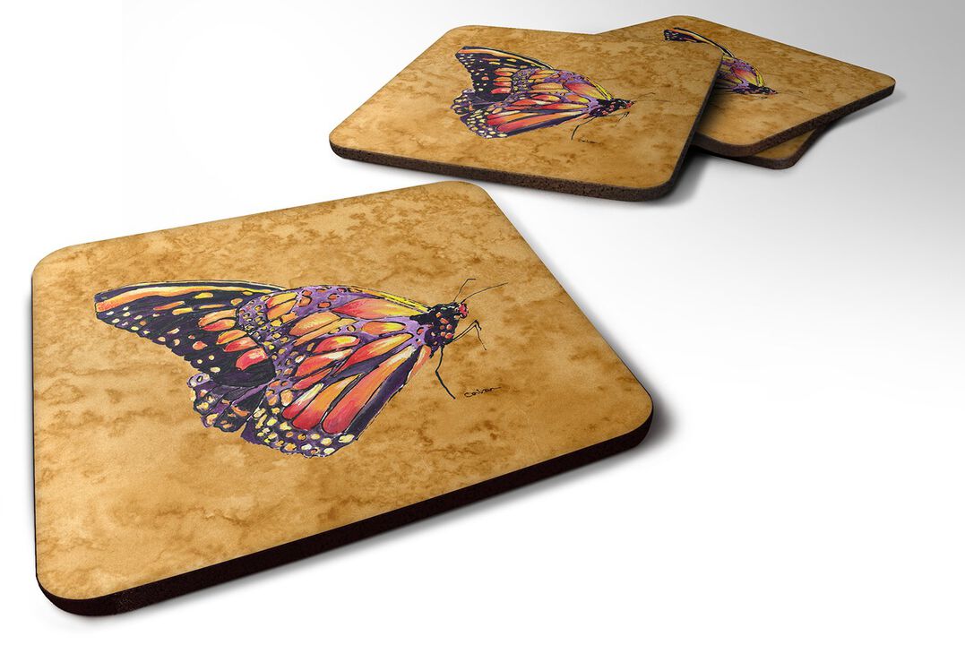 Caroline's Treasures 8858FC Butterfly on Gold Foam Coasters (Set of 4), 3.5 H x 3.5 W, Multicolor
