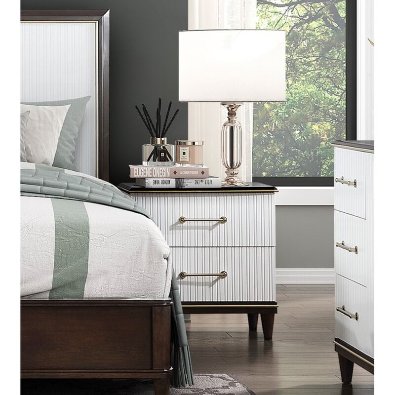 Streamdale White & Cherry Nightstand with Gold Trim