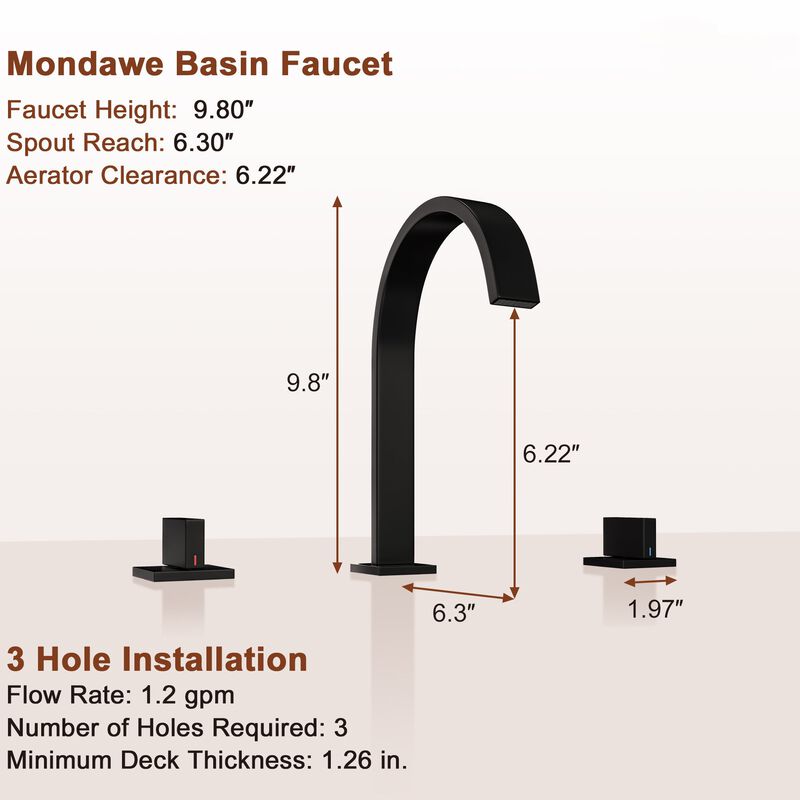 Mondawe Deck Mounted 8 Inch Widespread Double-Handle Bathroom Faucet in Brushed Nickel for Bathroom, Vanity, Laundry