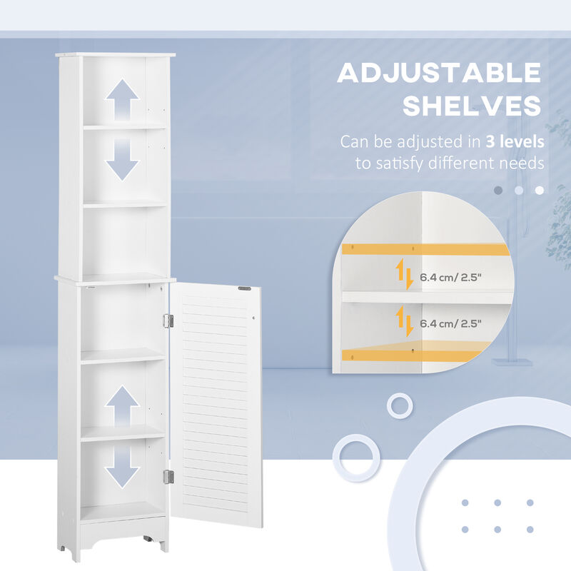 Wooden Collection Tall Bathroom Linen Tower with Adjustable Shelving & Cupboard