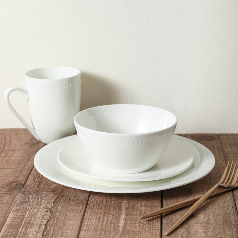Stone Lain Ava Bone China 16 Piece Dinnerware Set, White