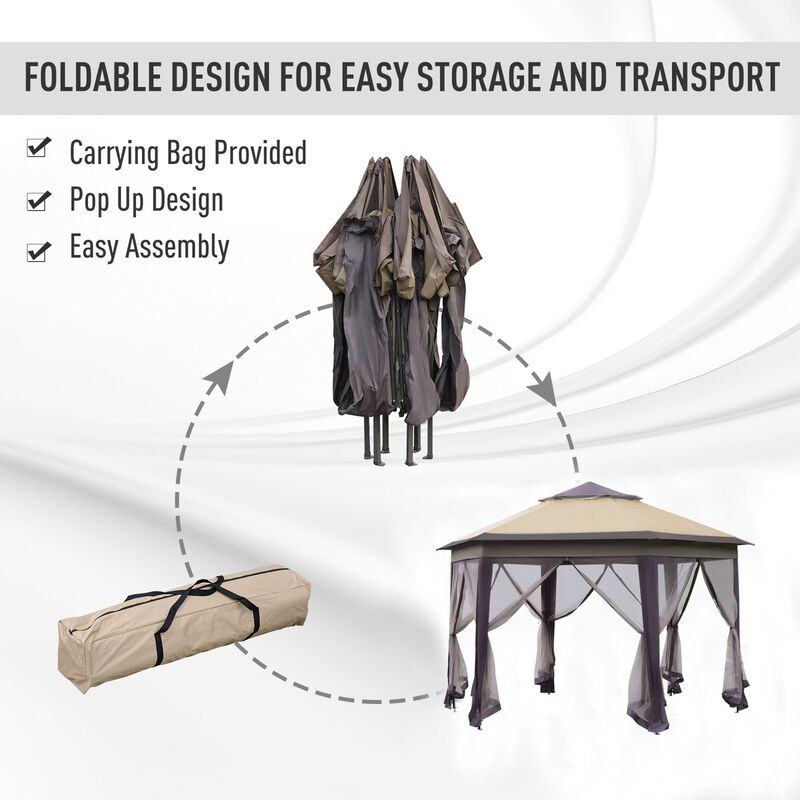 Hexagonal Event Tent: Pop Up Gazebo with 6 Zippered Mesh Netting, Steel Frame, 13.3' x 13.3'