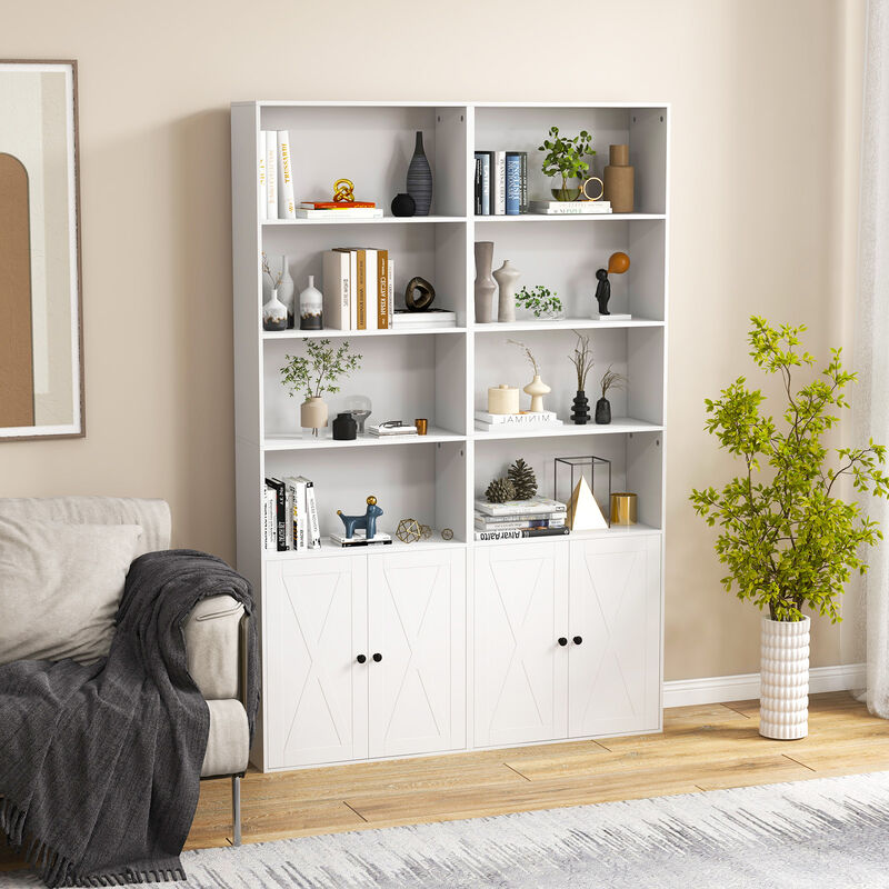 Freestanding Bookshelf with 6 Shelves and 2-Door Cabinet