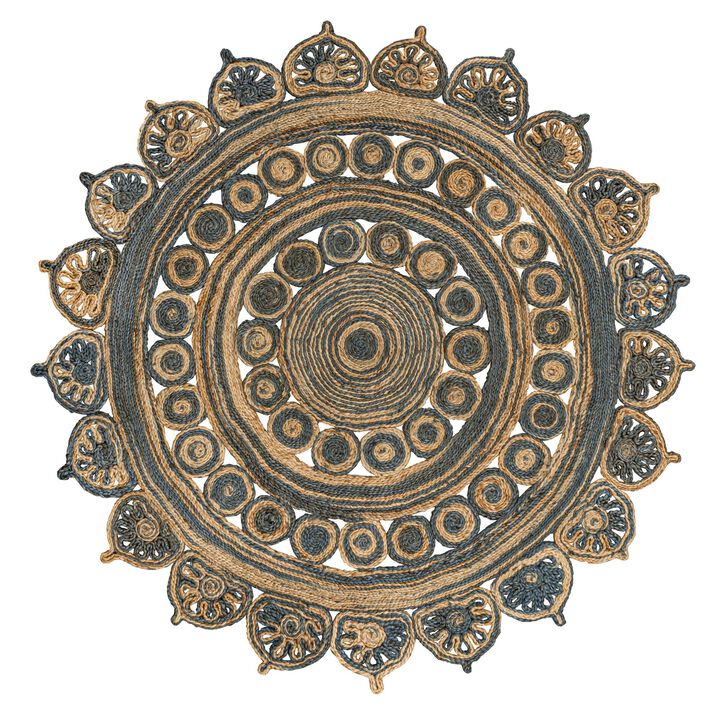 Flora Medallion Contemporary Bohemian Round Jute Area Rug