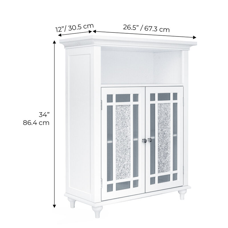 Teamson Home Windsor Wooden Floor Cabinet with Glass Mosaic Doors, White