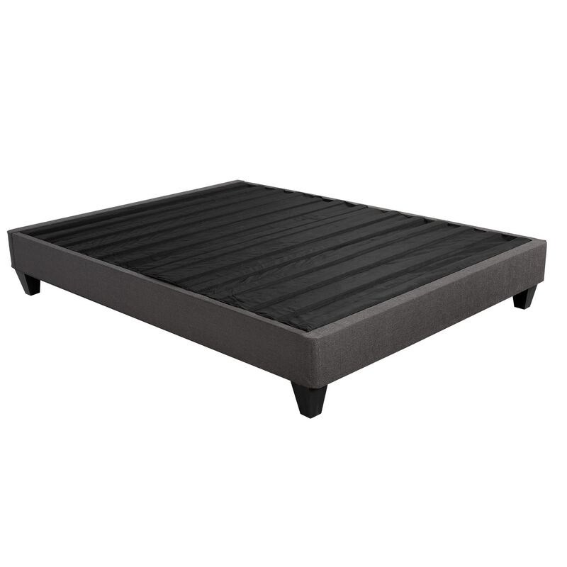 Tamy California King Size Platform Bed Frame, Dark Gray Linen Upholstery - Benzara